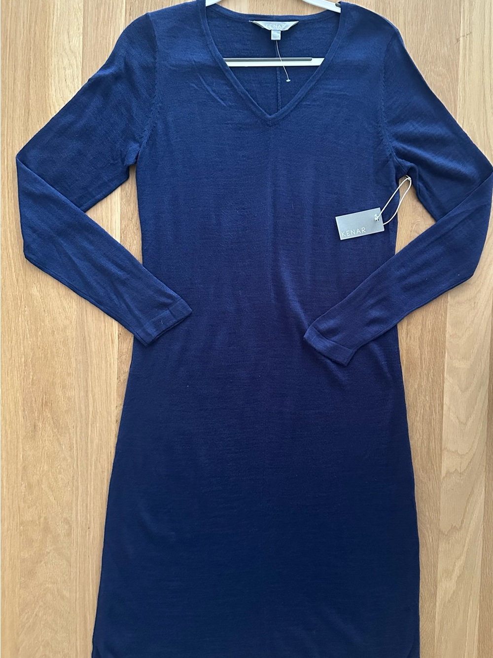 NWT Kenar cosy and minimal deep blue V-Neck Midi Sweater Dress, Medium